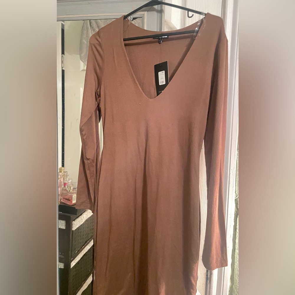 Fashion Nova Brown Long Sleeve Dress